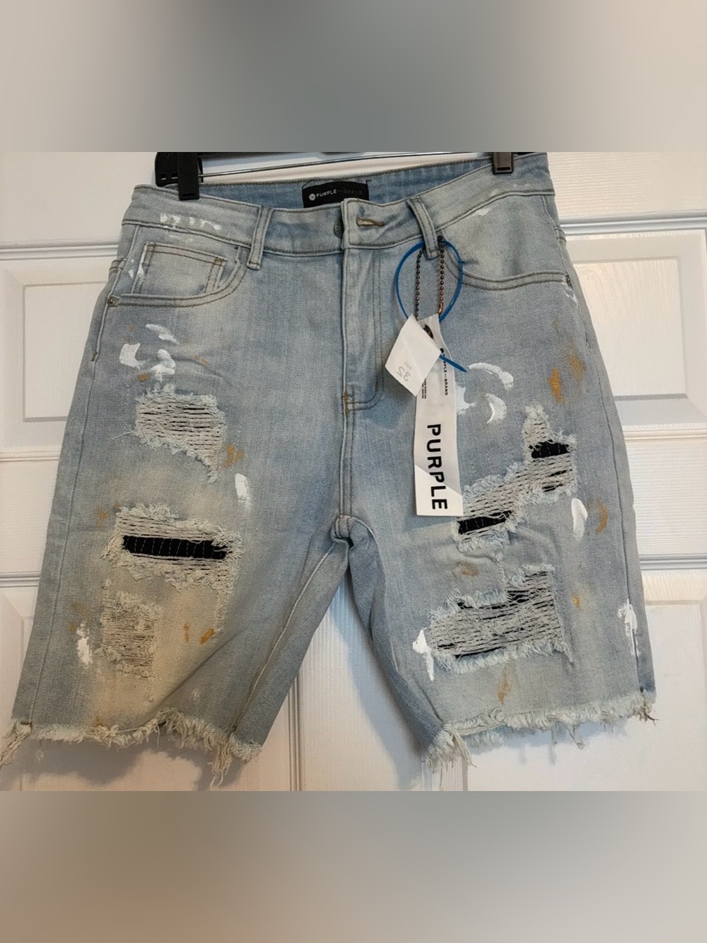 Purple Brand Light Blue Distressed Men’s Denim Shorts